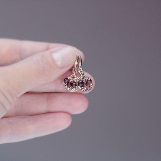 Серьги ручной работы. Ярмарка Мастеров - ручная работа. Купить Позолоченные серьги с гранатом. Handmade. Серьги с гранатом, гранатовые сережки