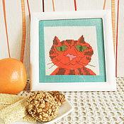 Картины и панно ручной работы. Ярмарка Мастеров - ручная работа Картина Кот Апельсин антидепрессант витаминизированный вышивка крестом. Handmade.