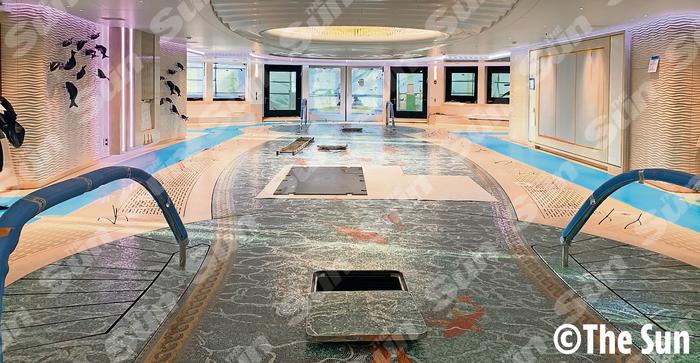 A tiled dancefloor drops down to become a pool