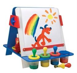 Доска мольберт настольная двусторонняя для рисования красками и мелками с аксессуарами - фото 39112