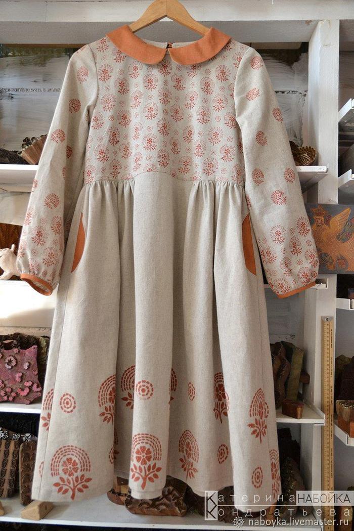 Платья ручной работы. Ярмарка Мастеров - ручная работа. Купить Платье лен с хлопком ручная набойка. Handmade. Этно