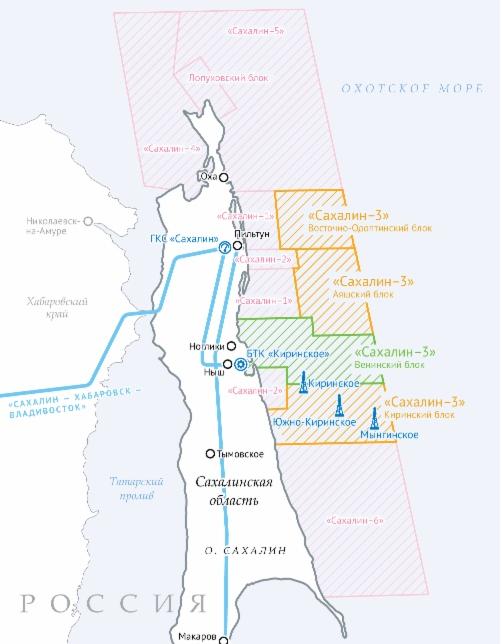 Месторождения сахалин карта