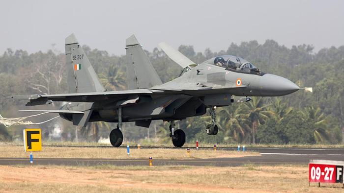 Истребитель Су-30МКИ на Международной авиационно-космической выставке Aero India в Бангалоре