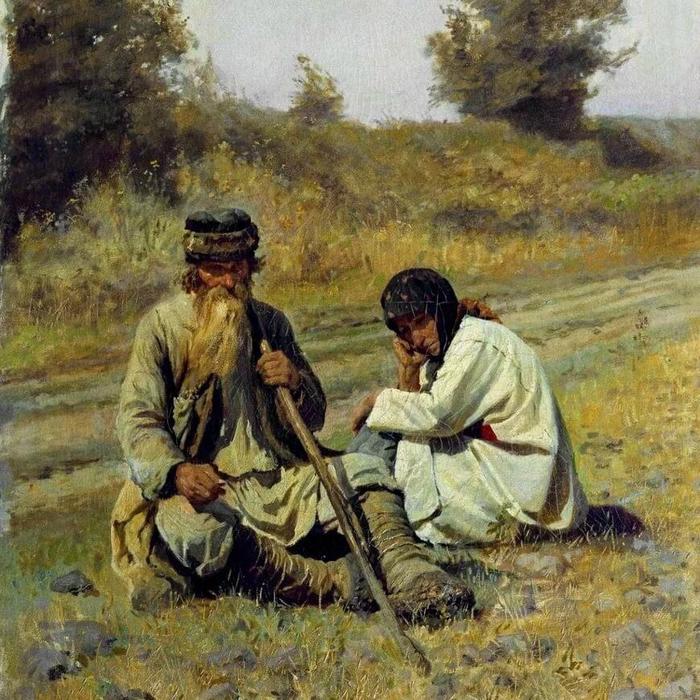 Художник Николай Загорский, фрагмент картины "В неурожайный год — по миру", 1886 г.