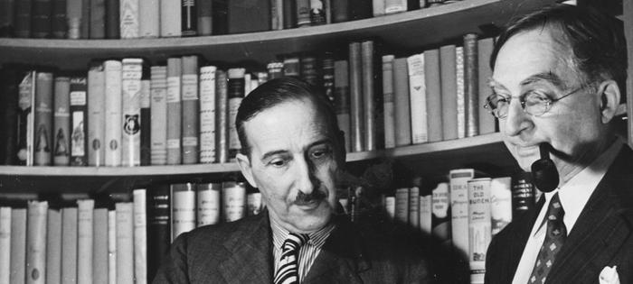 <p>Austrian novelist Stefan Zweig in conversation with his publisher W Huebsch of the Viking Publishing Company, circa 1930. (Photo by Three Lions/Hulton Archive/Getty Images)</p>
