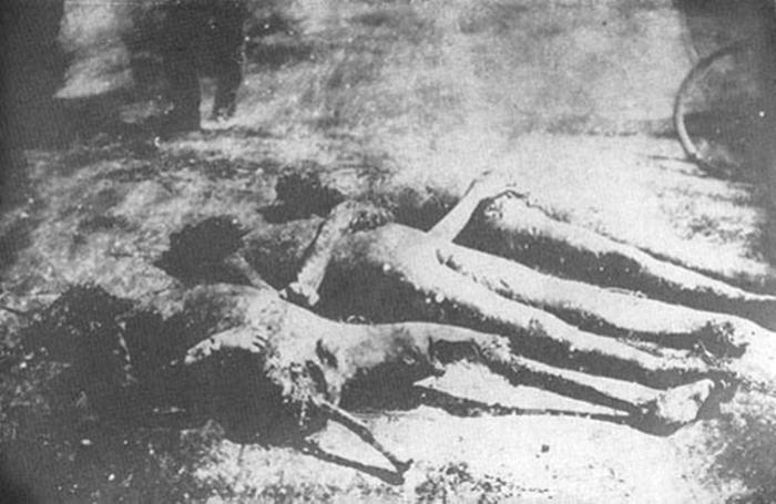 Трупы замученных у одной из станций Херсонской губернии. Изуродованы головы и конечности жертв. 